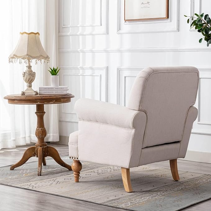 chairus Linen Accent Chair for Living Room Set of 2 Upholstered Mid Century Modern Single Sofa Chair with Solid Wood Legs Comfy Reading Chair Armchair for Bedroom/Office Room/Recption/Lounge, Cream-Ruum Studio Home