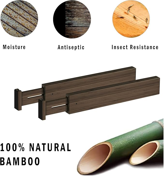 BAMEOS Drawer Divider,Expandable Bamboo Separators Adjustable Utensil Knife Fork Tool Kitchen Organizer, Clothes Fabric Drawer Organizer In Bathroom Bedroom Office, Cabinet Dresser Organizer 4-pack-Ruum Studio Home