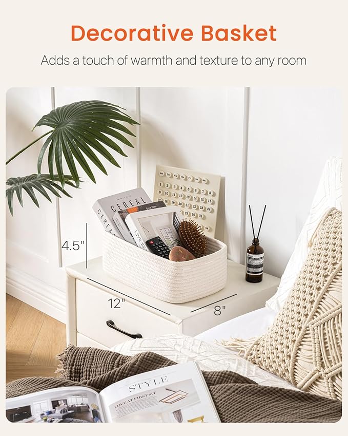KALLAX Small Woven Basket, 12 x 8 x 4.5 Inches, Storage Basket for Organizing, Cute Small Rope Shelf Closet Cube Storage Bins Baskets for Shelves, Dog Toy Gift Baskets Empty, 3 Packs, Off White-Ruum Studio Home
