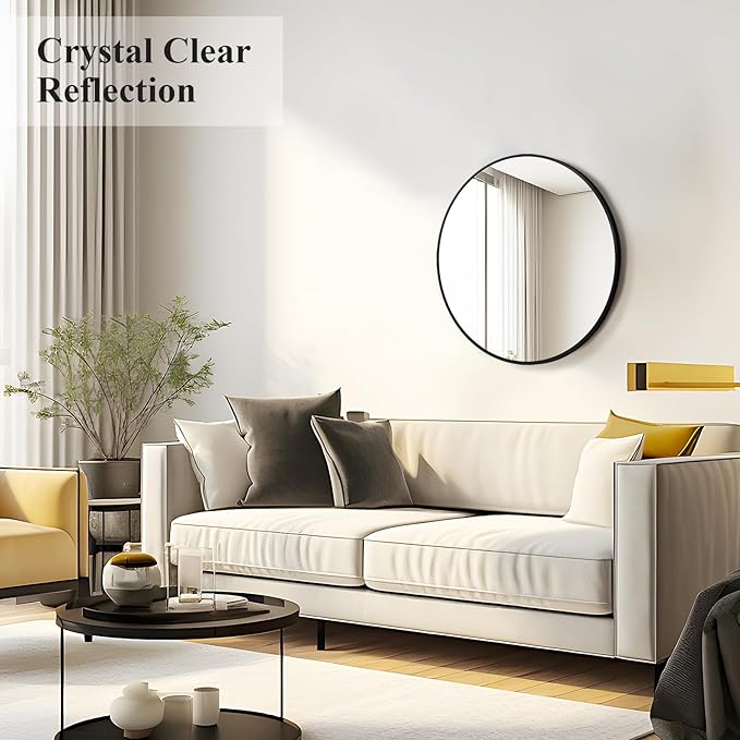 Fabuday Black Circle Mirror for Wall Decor 18 Inch - Bathroom Round Mirror with Matte Frame, Small Circular Mirrors for Entryway, Hallyway, Living Room, Bedroom-Ruum Studio Home