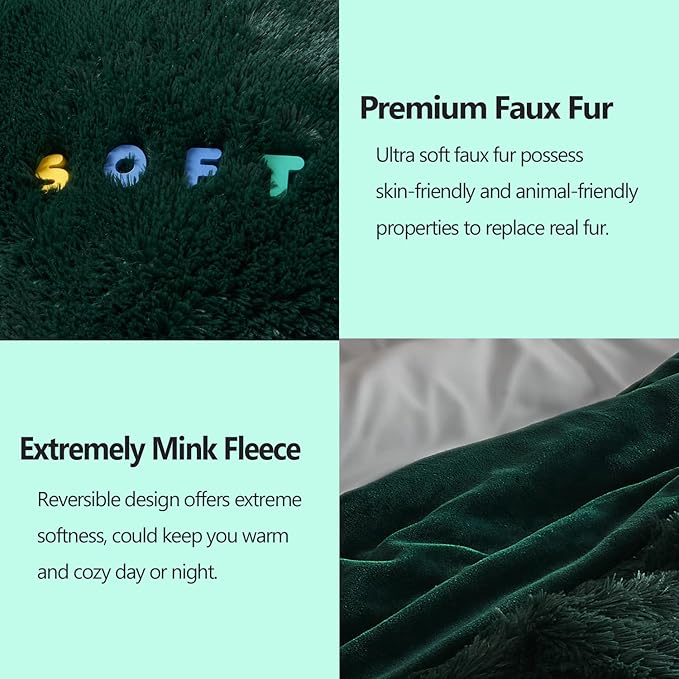 GONAAP Fuzzy Faux Fur Throw Blanket Queen Size Forest Green Super Soft Cozy Plush Fuzzy Shaggy Blanket for Couch Sofa Bed (Forest Green, Queen(90"x90"))-Ruum Studio Home