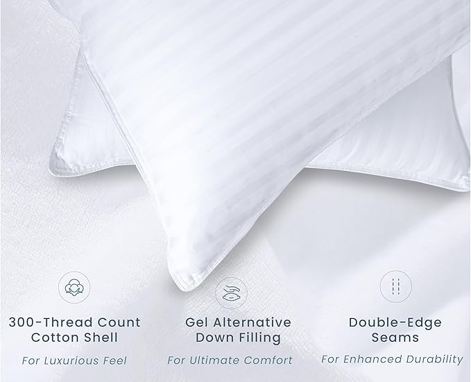 Threadmill Bed Pillows Queen Size Set of 2 | Soft Down Alternative Cooling Bed Pillow for Sleeping | Soft Pillows for Bed | 20x30 Hotel Pillow, Queen Pillows 2 Pack for Back, Stomach or Side Sleepers-Ruum Studio Home