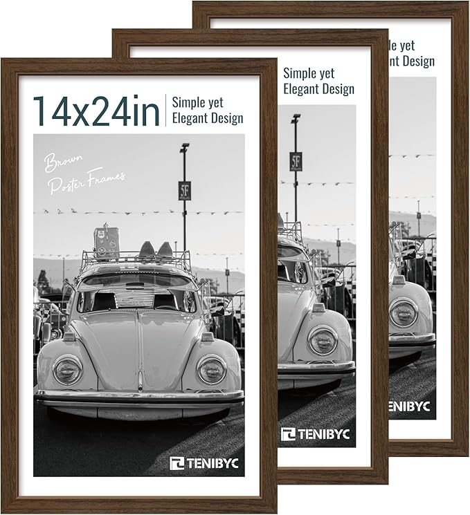 14x24 Picture Frame 3 Pack - Brown Woodgrain, Wood Poster Frame, Gallery Poster Frame - Wall Hanging-Ruum Studio Home