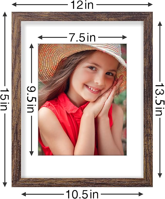 Vittanly 11x14 Picture Frames Set of 9, Shatter Resistant Plexiglass, Display 8x10 Pictures with Mat or 11x14 without Mat, Photo Frames for Wall or Tabletop, Engineered Wood, Brown-Ruum Studio Home