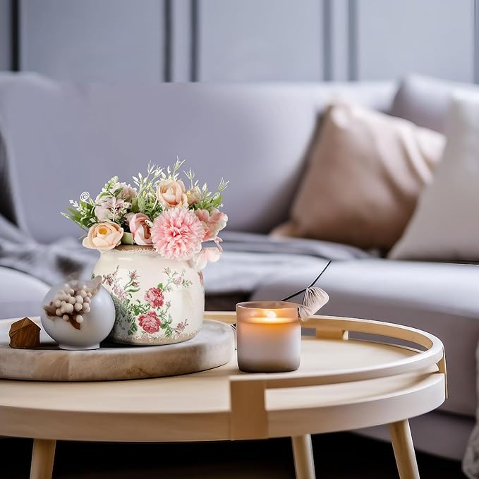 Vintage Planter Large Ceramic Plants Pot Beige Pink French Rose Ice Crack Cottage Scroll Vase Flower Vase Pot Indoor Plants Home Kitchen Decor Farmhouse Antique Decorative Gifts-Ruum Studio Home