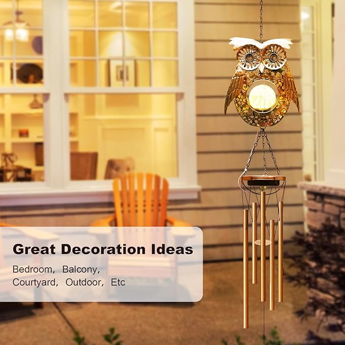 Wind Chimes Outdoor Indoor Decor: Birthday Gifts for Mom Grandma - Outside Lights for Garden Yard Patio Porch(Owl)-Ruum Studio Home