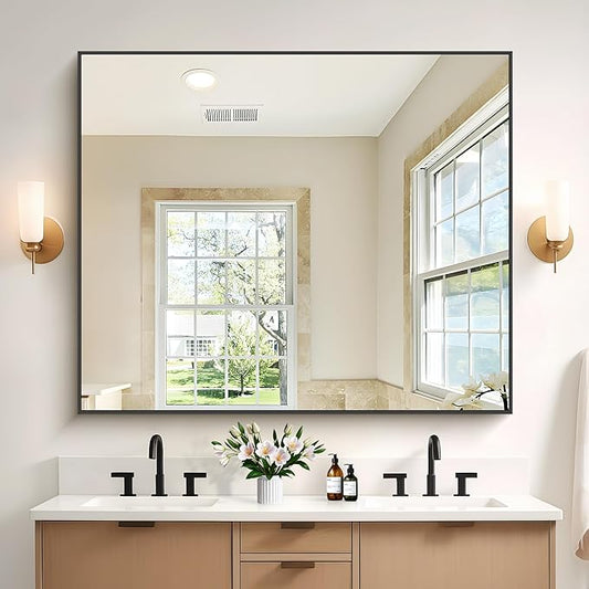 40x48inch Black Bathroom Mirror, Black Rectangle Mirror with Frame, Large Rectangular Wall Mirrors for Bathroom, Living Room, Hair Salon, Big Farmhouse Mirror Hang Horizontal/Vertical-Ruum Studio Home
