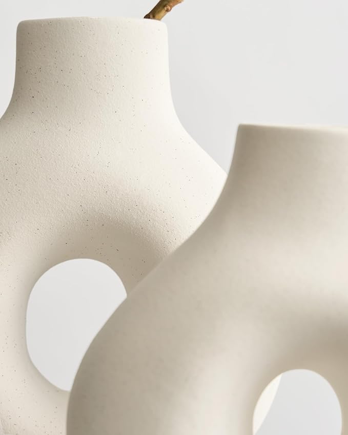 NOBULA White Ceramic Donut Vases – Modern Home Decor for Living Room, Bedroom & Table Centerpiece - Minimalist Nordic – Unique Vases for Olive Plant & Flowers – Decorative Coffee Table Vase Set of 2-Ruum Studio Home