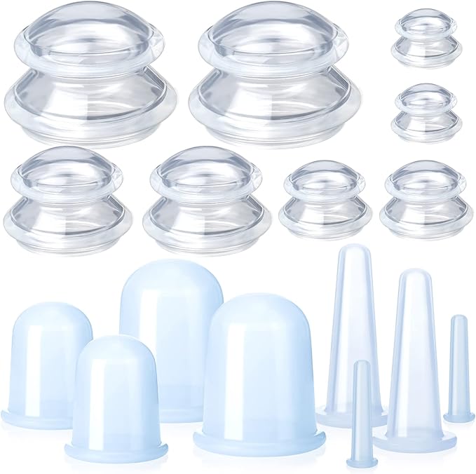 16 Pcs Silicone Cupping Therapy Set Anti Cellulite Cup Vacuum Suction Massage Cup Silicone Cupping Therapy Set for Cellulite Reduction Myofascial Release Massage Therapist Home Use (Clear)-Ruum Studio Home