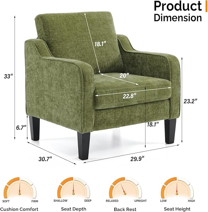 VINGLI Accent Chairs Set of 2 Living Room Chairs Olive Green Reading Chair for Bedroom Scooped Arm Chair Mid Century Modern Accent Chairs Upholstered Comfy Chair for Apartment, Waiting Room-Ruum Studio Home