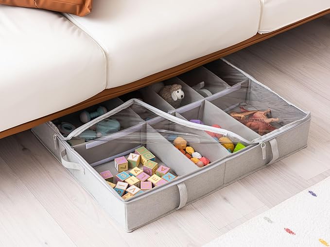 StorageWorks Under Bed Shoe Storage Organizer, Underbed Shoes Container with Adjustable Dividers, Shoe Storage Basket with Cover, Grey, 2-Pack, Space-Saving Shoe Box Fits up to 24 Pairs-Ruum Studio Home