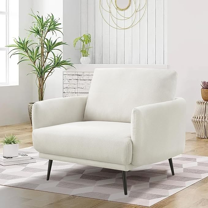 Oversized Accent Chair for Living Room Chairs Reading Arm Chair Comfy Modern Single Sofa Side Chairs with Metal Legs & Soft Cushion for Bedroom, Balcony,Waiting Room (Polyester, Pearl White)-Ruum Studio Home
