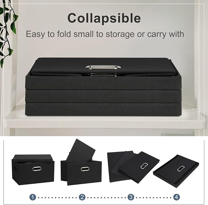 Medium 15" 21 Quart Collapsible Stackable Storage Bins with Lids, 3 Packs Black Foldable Fabric Closet Boxes Heavy-duty Lidded Linen Cube Basket Container Organizer and Storage for Bedroom-Ruum Studio Home