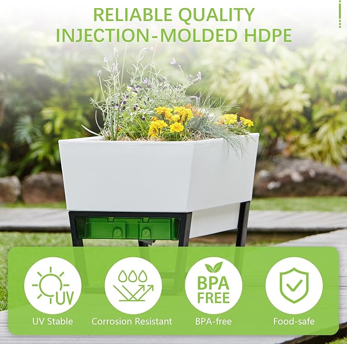 Glowpear Self Watering Planter Box - 29.5", White - UV Stable, Scalable Urban Raised Garden Bed with Water Gauge, Indoor Outdoor for Vegetables, Flowers, Herbs, and Succulents, Gardening-Ruum Studio Home