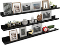 Giftgarden 47 Inch Black Floating Shelves Ledge, Wall Mount Long Picture Rail Large Woodgrain Photo Shelving for Living Room Bedroom Office, Set of 3 Different Sizes-Ruum Studio Home