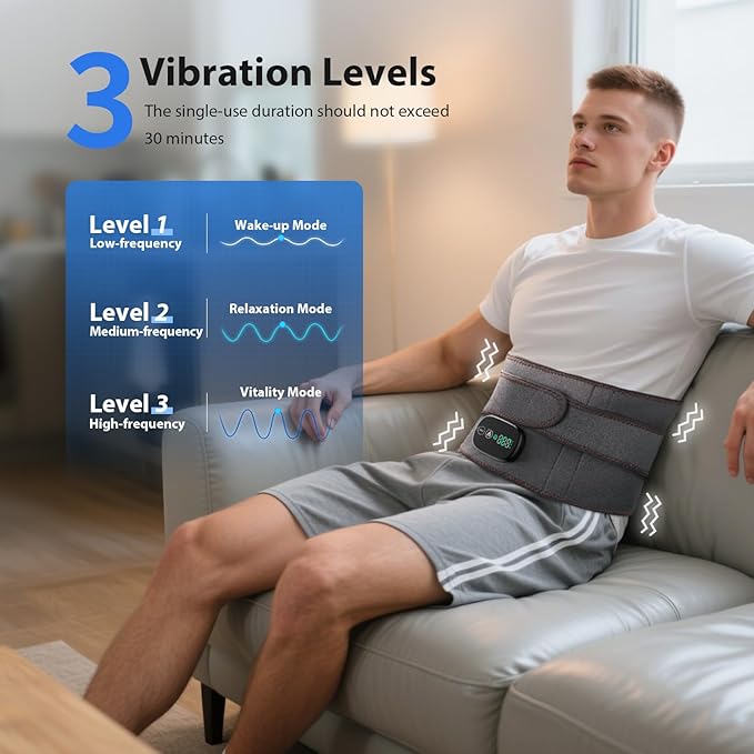 Lower Back Massager with Heat, Heating Pad for Back, Stomach Heating Pad, Waist Belt Wrap with Heat Vibration 3 Levels Adjustable, Touchscreen Control, Adjustable Size, Gifts for Dad Mom (Grey)-Ruum Studio Home