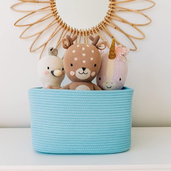 OrganiHaus Woven Storage Baskets for Organizing, Cotton Rope Organizer Bins for Shelves, Closet & Nursery, Dog Toy Basket, Decorative Bins for Toys, Towels & Books - 15x10x9, Blue-Ruum Studio Home