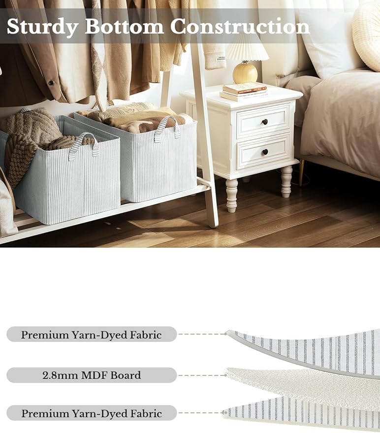 StorageWorks Storage Bins, Fabric Storage Bins for Shelves, Extra Large Storage Baskets with Metal Frame, Closet Baskets and Bins with Handles, Jumbo, Gray and White Stripes, 2-Pack-Ruum Studio Home