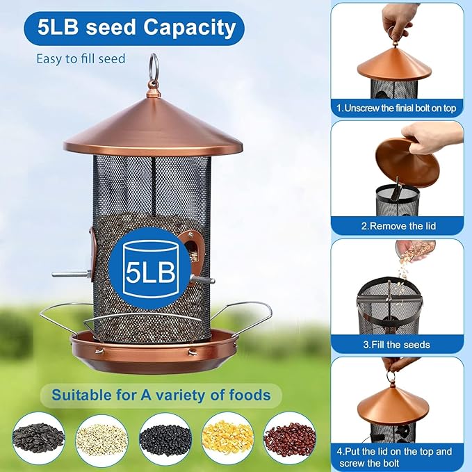 Large Bird Feeders for Outside: 12.6inch Metal for Outdoors Hanging with Copper for Garden Yard Outside Decor Cardinal Finch - Gardening Gifts for Women Men-Ruum Studio Home