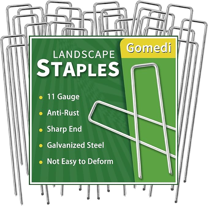 Landscape Staples 12 Inch 120 Pack, Garden Stakes Galvanized Garden Staples 11 Gauge, Plant Cover Stakes for Lawn Weed Barrier-Ruum Studio Home