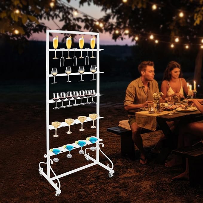 40 Slots Champagne Holder Stand for Party, Wine Glass Display Wall Holder, Stable Wine Glass Stemware Rack for Bar, Wedding, Party (White)-Ruum Studio Home