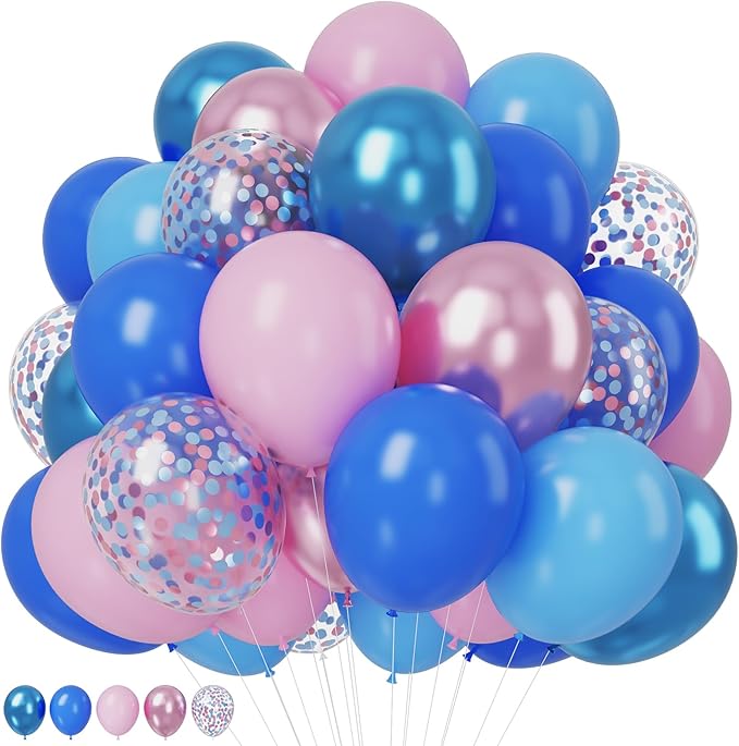 Pink and Blue Balloons 12 Inch Pastel Metallic Blue Baby Light Pink Chrome Latex Balloon Confetti Balloon for Kids Girls Hawaiian Summer Gender Reveal Wedding Birthday Baby Shower Party Decor-Ruum Studio Home
