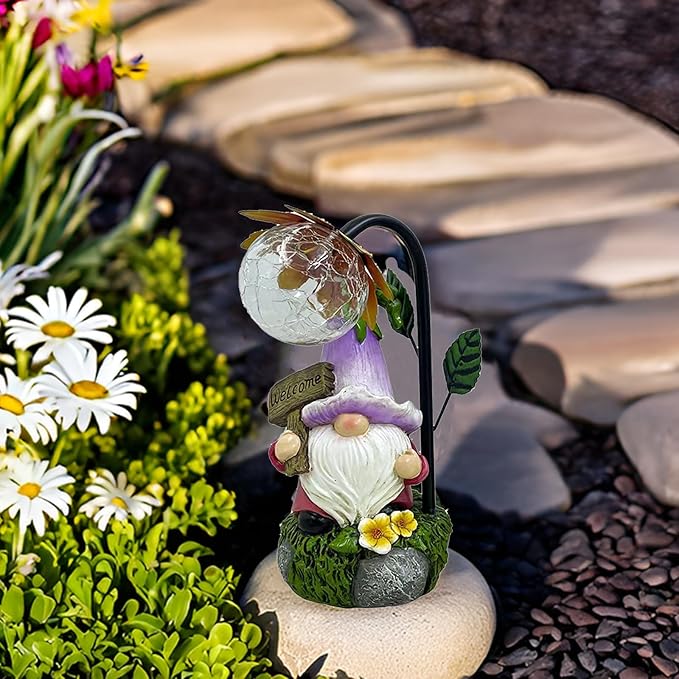 Garden Gnomes Outdoor Statue with Solar Lights Welcome Gnome Home Garden Decor Mom Gifts for Yard Patio Home Garden-Ruum Studio Home