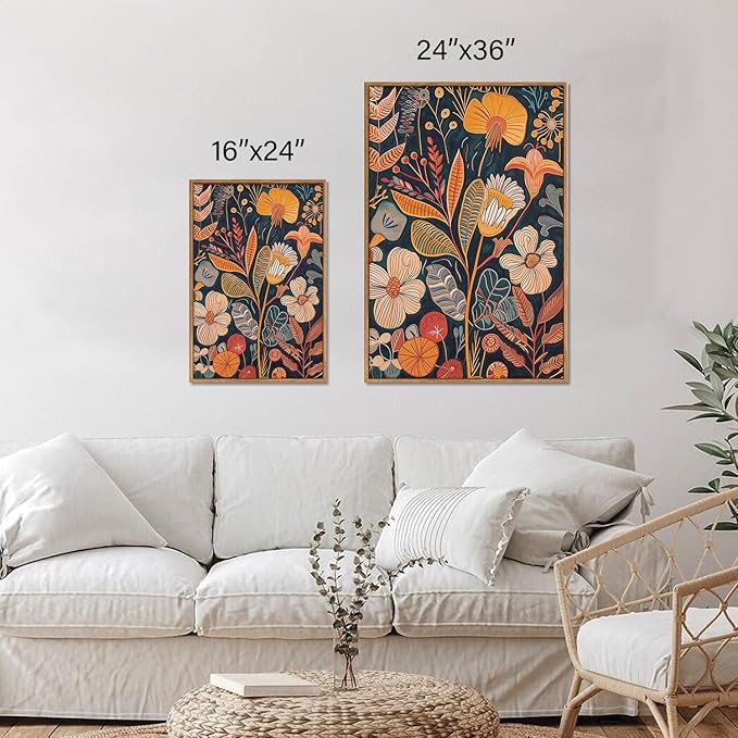 SIGNINART Boho Botanical Framed Canvas Wall Art Set of 3, Mid Century Modern Wall Decor, Burnt Orange Floral Artwork, Neutral Flower Plant Art Prints for Bedroom Living Room Office 24"x36"x3-Ruum Studio Home