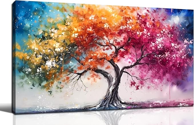 Alsingbago Large Colorful Tree Canvas Wall Art for Living Room Bedroom Home Office Orange and Pink Tree Picture Modern Artwork Ready to Hang Size 24x48-Ruum Studio Home