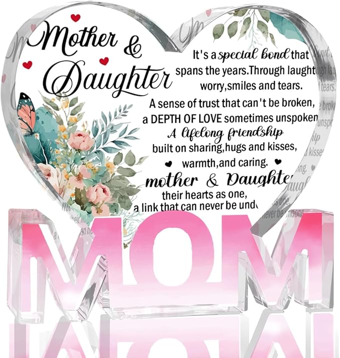 Mothers Day Gifts Best Mom Gifts -Gifts for Mom from Daughter Son - Best Mom Ever Gifts Unique Mother Birthday Acrylic Heart-Shaped Plaque Desk Decorations Present for Mom Christmas Anniversary-Ruum Studio Home