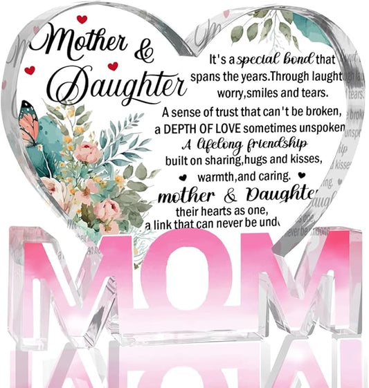 Mothers Day Gifts Best Mom Gifts -Gifts for Mom from Daughter Son - Best Mom Ever Gifts Unique Mother Birthday Acrylic Heart-Shaped Plaque Desk Decorations Present for Mom Christmas Anniversary-Ruum Studio Home