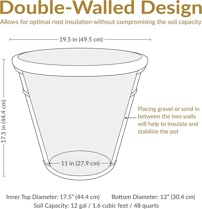 Sunnydaze 19.5-Inch Arabella Large Plant Pot - Polyresin Round Outdoor Planter with Drillable Drainage Holes - 4 Pack - Beige-Ruum Studio Home