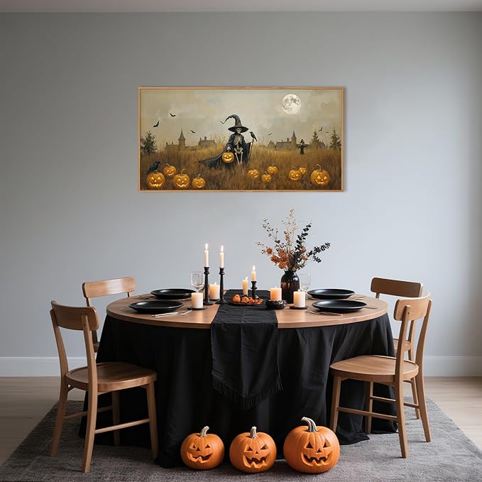 Celestdeco Halloween Ghost Reaper Framed Wall Art Set, Scary Witchy and Pumpkin Wall Decor, Horror Night Wall Painting,Full Moon Bats Art Prints for Living Room,Bedroom,Halloween Themed Party Decor-20"×40"-Ruum Studio Home