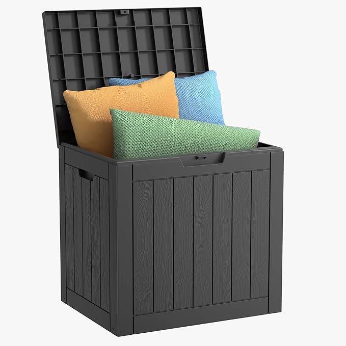 Vixzen 30 Gallon Resin Deck Box - Lockable Outdoor Storage for Patio Cushions, Garden Tools, Pool Supplies，Black-Ruum Studio Home