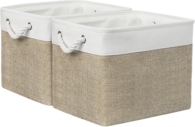 TcaFmac Organization and Storage Basket for Shelves - 16x12x12 inch Large 2 Pack Collapsible Storage Bins for Organization, Fabric Storage Cubes for Box Cloth Toy Books Kids (White & Khaki)-Ruum Studio Home