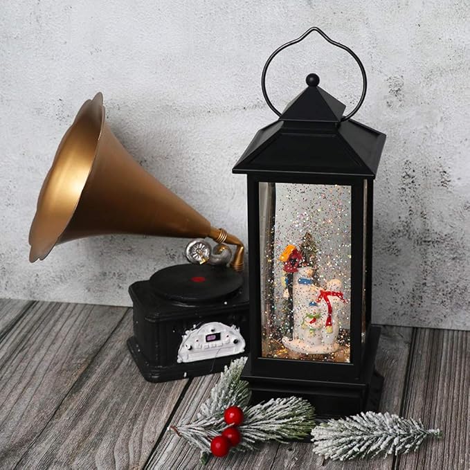 Eldnacele Christmas Snow Globe Lantern with Music, Battery Operated Lighted Swirling Glitter Water Lantern with Timer for Christmas Home Decoration, Snowman-Ruum Studio Home