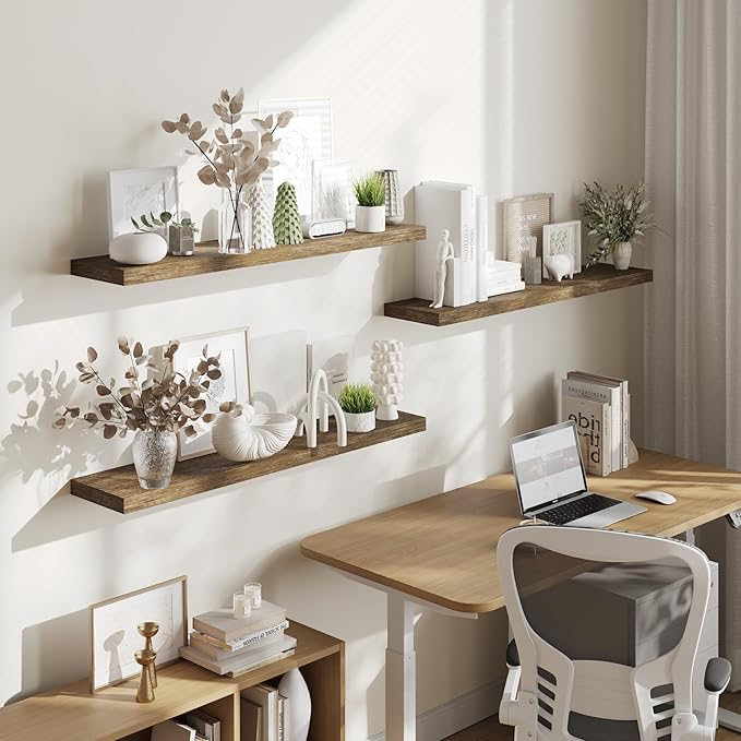 BAMEOS Floating Shelves,40 in W x 8in D Wall Mounted Wooden Shelves with Invisible Brackets Set of 3, Hanging Wall Shelves Decoration for Bedroom, Bathroom, Living Room and Kitchen-Ruum Studio Home