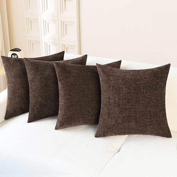 CaliTime Throw Pillow Covers Decorative 18 X 18 Inches Pack of 4 Cozy Chenille Cushion Cases for Couch Sofa Bed Living Room Home Coffee-Ruum Studio Home