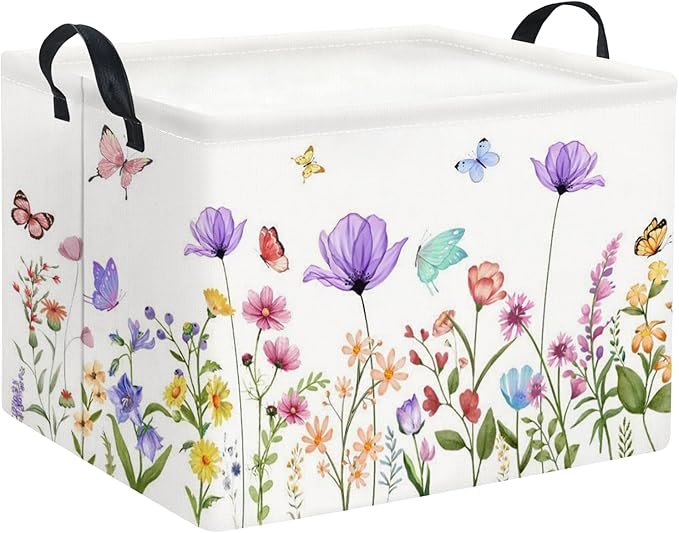 HIYAGON Rectangular Baby Girl Basket Kids Baby Storage Basket Toy Storage Bin Organizer Box Room Decor(Purple Flower)-Ruum Studio Home
