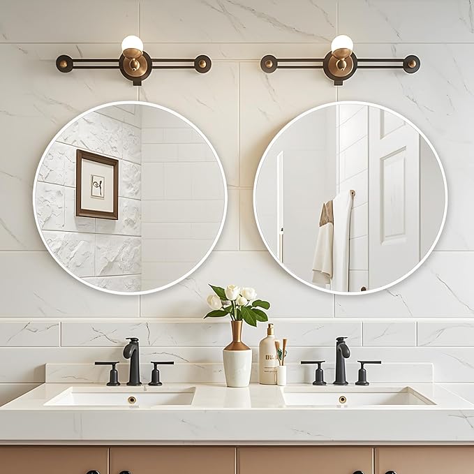 Fabuday White Round Mirror 28 Inch - Big Circle Mirror for Bathroom, Living Room, Hallway, Entryway, Matte Aluminum Frame Circular Mirrors for Wall Decor-Ruum Studio Home