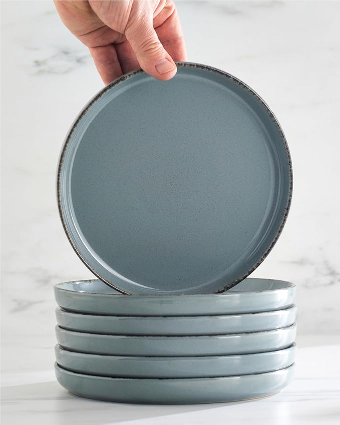 Stoneware dinnerware set 4 persons Rustic 12 pcs - Rustic design dinnerware set, dishwasher safe - Bowl and plate set - Pure Living dinnerware in smoky blue…-Ruum Studio Home