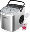 EUHOMY Countertop Ice Maker Machine with Handle, 26lbs Per Day, 9 Ice Cubes Ready in 6 Mins, Auto-Cleaning Portable Ice Maker with Basket and Scoop, for Home/Kitchen/Camping/RV (Silver)-Ruum Studio Home