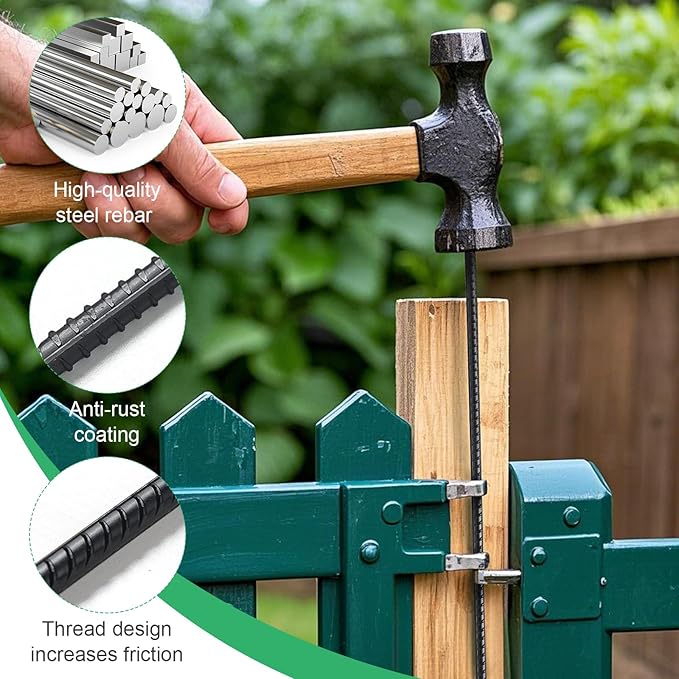 Rebar Stakes 16 Inch, 10 Pack Ground Stakes Heavy Duty with Chisel Point, Straight Metal Stakes for Concrete Form, Landscaping, Camping Tent or Timber, Black-Ruum Studio Home