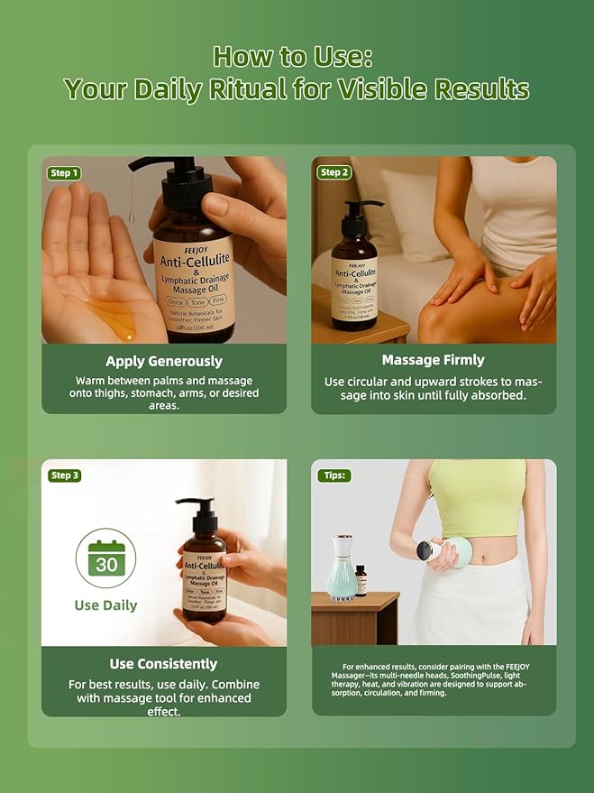 Body Oil & Massage Oil, Body Firming Oil for Cellulite, Lymphatic Drainage, Skin Tightening & Stretch Marks, Massage Oil for Massage Therapy for Leg, Hip, Arm & Belly, Daily or After Shower Use-Ruum Studio Home