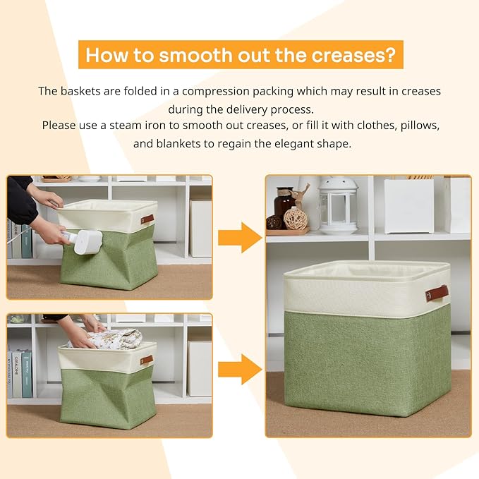 DULLEMELO Storage Baskets for Organizing, Linen Closet Organizers and Storage Baskets for Dog Toy Box, 13 Inch Decorative Cube Storage Bins with handle for Baby Gift Basket(4 Pack - 13" White&Green)-Ruum Studio Home