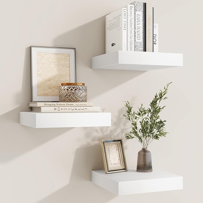 fuqing Floating Shelves for Wall, Bathroom Shelf Wall Mounted for Storage, Shelves with Invisible Bracket for Bedroom, Kitchen, Living Room, Farmhouse Small Book Shelf, 6.5 Inch Set of 3, White-Ruum Studio Home