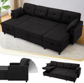 110 Inches Chenille Sectional Sofa w/Pull Out Sofa Bed & Adjustable Back, Tufted U Shaped Couch w/Two Storage Chaises, Sleeper Sectional Sofa w/USB Port & Cup Holders for Living Room, Black-Ruum Studio Home