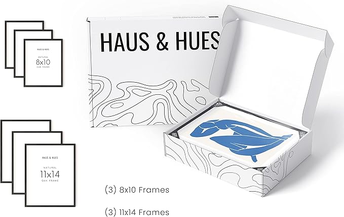 HAUS AND HUES Gallery Wall Picture Frames - Set of 6 Black Picture Frame Sets For Wall Collage, Pack of Photo Frames Set, Picture Frames For Wall, Gallery Home Decor (Three 8x10, Three 11x14 Black)-Ruum Studio Home