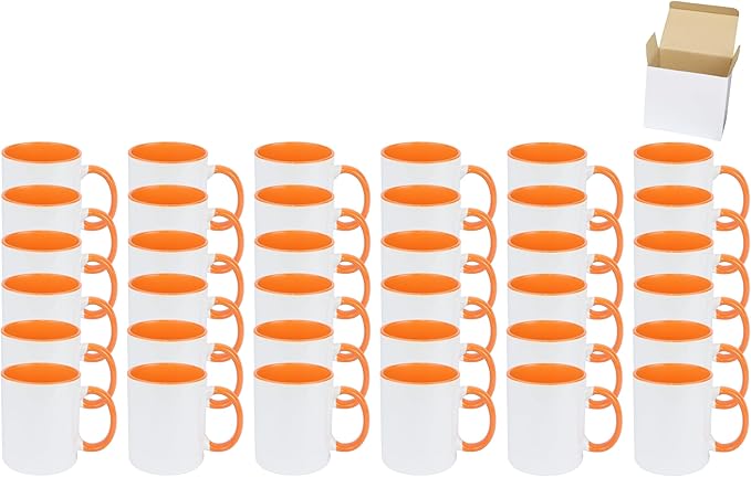 11oz White Ceramic Sublimation Coffee Mug in White Gift Box, Orange, Case of 36-Ruum Studio Home