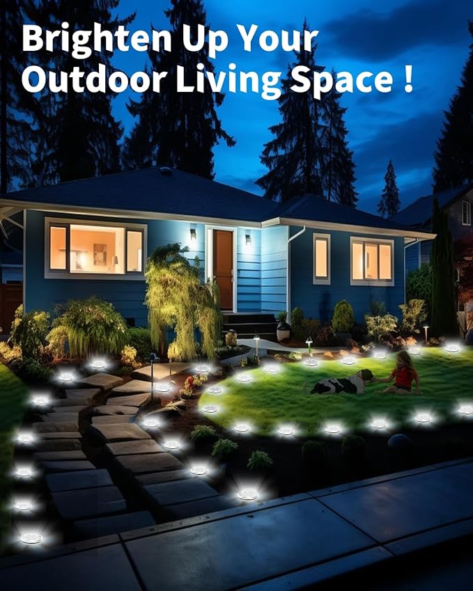 Solar Ground Lights Outdoor 26 Pack Waterproof, Upgraded Solar Garden Lights with 4 Side Light, Stainless Steel Solar Powered Disc Landscape Light for Walkway Pathway Lawn Yard Patio Deck-Cool White-Ruum Studio Home